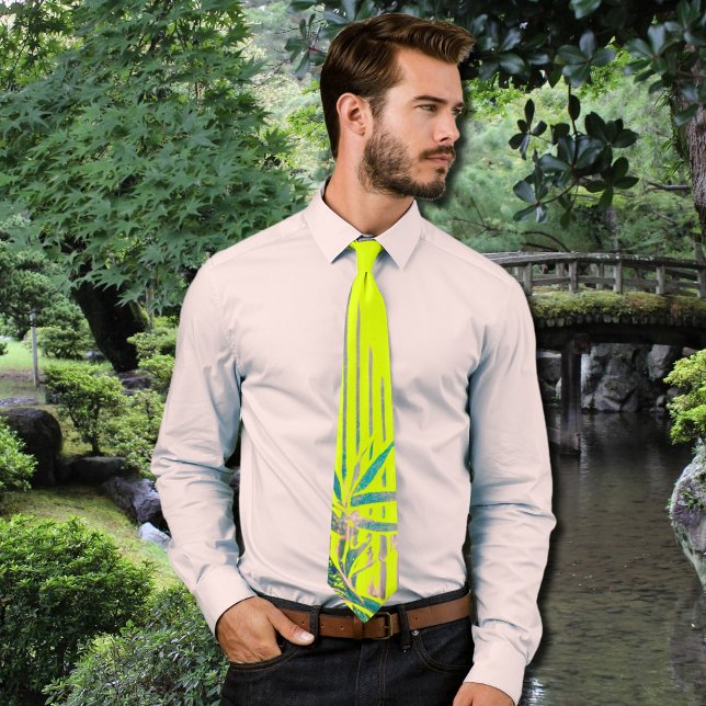 bamboo leaves in neon  yellow  neck tie (Creator Uploaded)