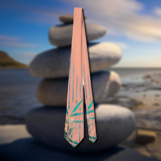 bamboo leaves in peach  neck tie