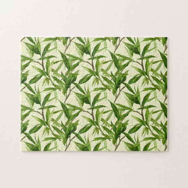 Bamboo Leaves Pattern Green Jigsaw Puzzle (Horizontal)