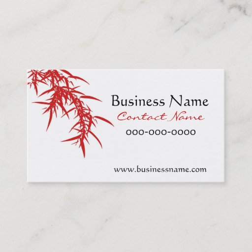 Customizable Bamboo Leaves Red Business Card