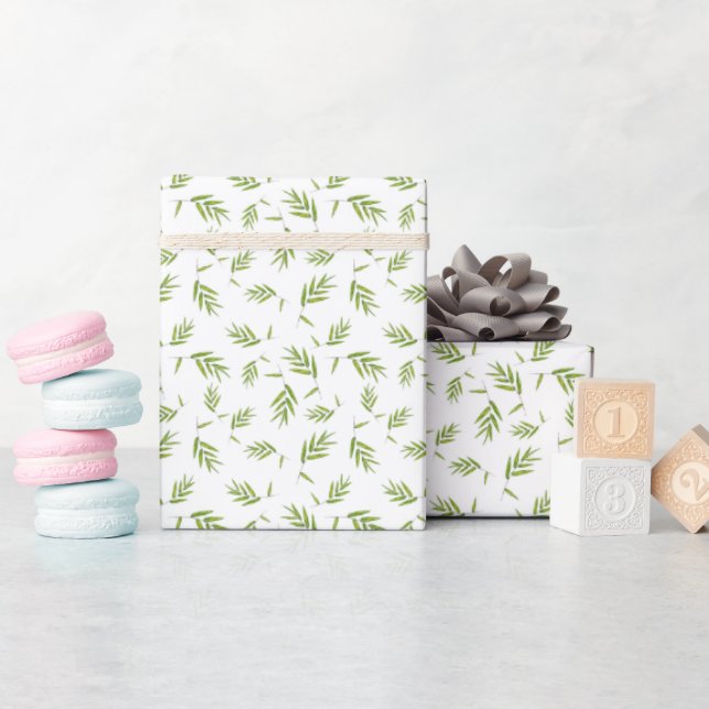 Bamboo Leaves Toss - White Wrapping Paper (Baby Shower)