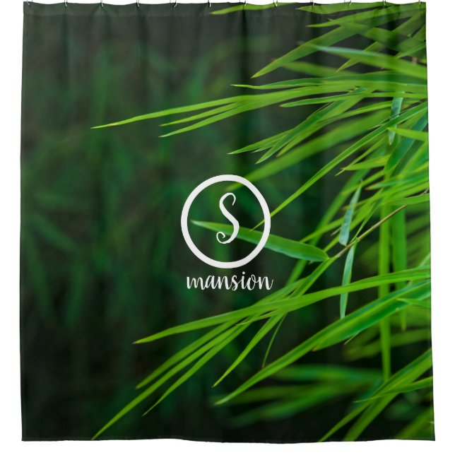 Bamboo Leaves with Customizable Logo and Text Shower Curtain (Front)