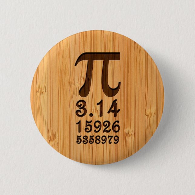 Bamboo Look & Engraved Pi Numbers Pinback Button (Front)