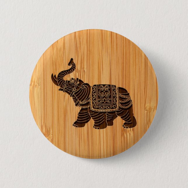 Bamboo Look & Engraved Retro Thai Elephant Button (Front)