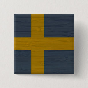 Bamboo Look & Engraved Sweden Swedish Sverige Flag Button