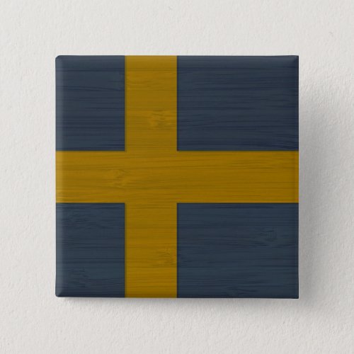 Bamboo Look  Engraved Sweden Swedish Sverige Flag Button