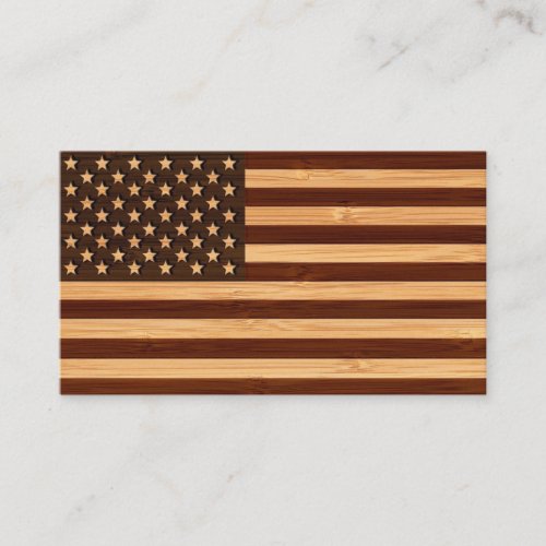 Bamboo Look &amp; Engraved Vintage American USA Flag Business Card Templates