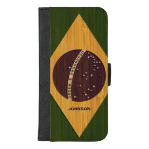 Bamboo Look & Engraved Vintage Brazil Flag iPhone 8/7 Plus Wallet Case