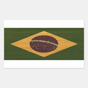 Bamboo Look & Engraved Vintage Brazil Flag Rectangular Sticker