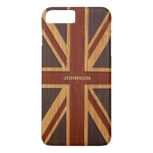 Bamboo Look & Engraved Vintage UK Flag Union Jack iPhone 8 Plus/7 Plus Case