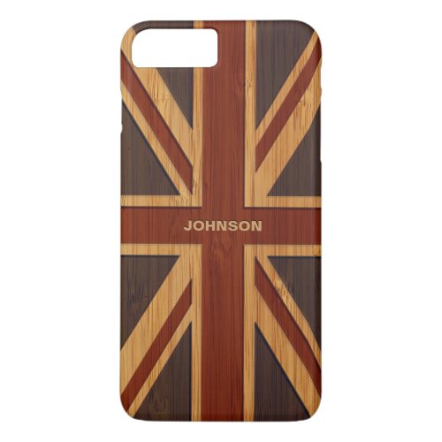 Bamboo Look  Engraved Vintage UK Flag Union Jack iPhone 8 Plus7 Plus Case