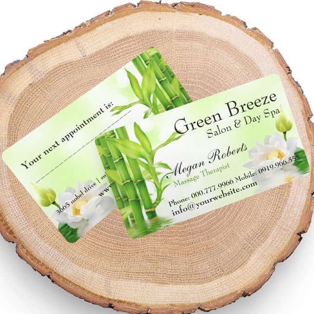 Bamboo Lotus Reiki Spa Skin Care Massage Salon Appointment Card (www.zazzle.com/riverme)