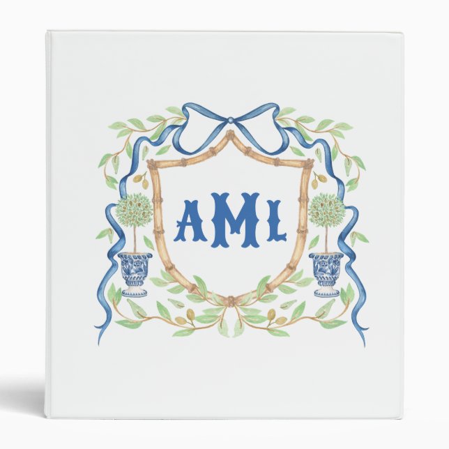 Bamboo & Olive Topiary Crest | Monogram 3 Ring Binder (Front)