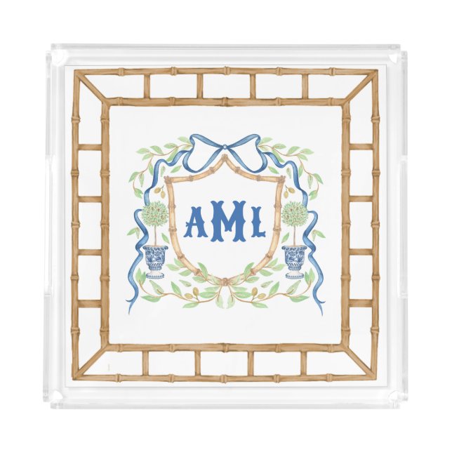 Bamboo & Olive Topiary Crest | Monogram Acrylic Tray (Front)