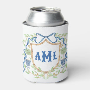 Bamboo & Olive Topiary Crest Monogram Can Cooler