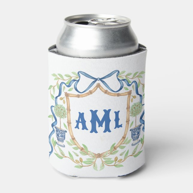 Bamboo & Olive Topiary Crest | Monogram Can Cooler (Can Front)