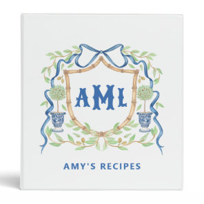 Bamboo & Olive Topiary Crest | Monogram Recipe 3 Ring Binder