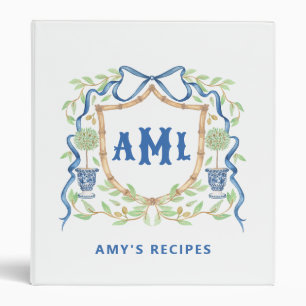 Bamboo & Olive Topiary Crest   Monogram Recipe 3 Ring Binder