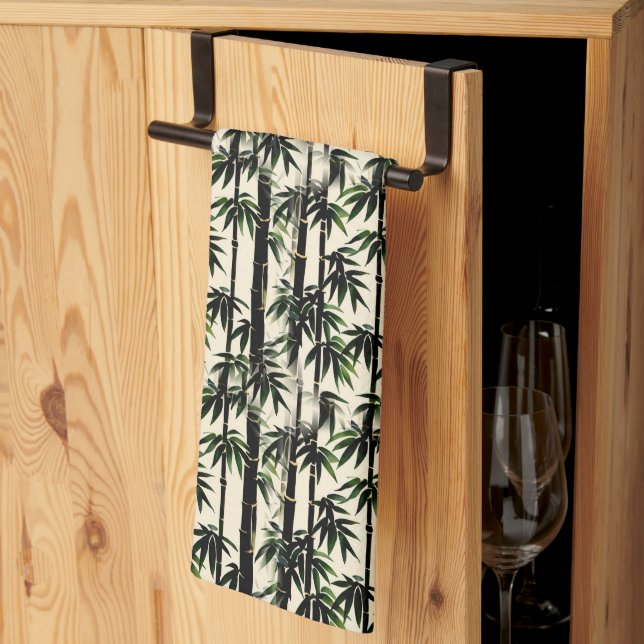 Bamboo on Beige Kitchen Towel (Thirds Fold)