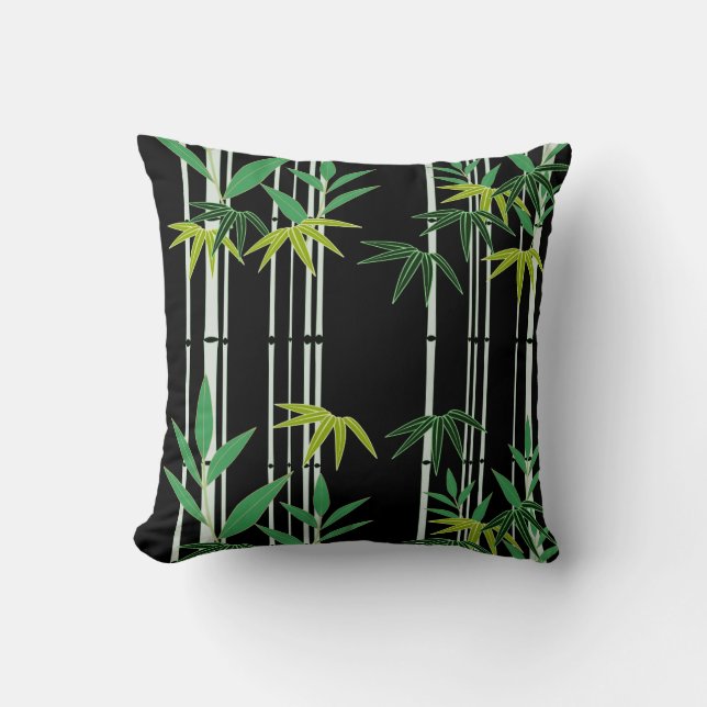 Bamboo on Black Throw Pillow (Front)