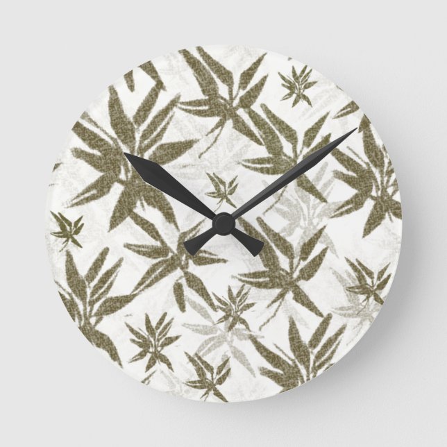 Bamboo on White Sheers - seamless surface pattern. Round Clock (Front)