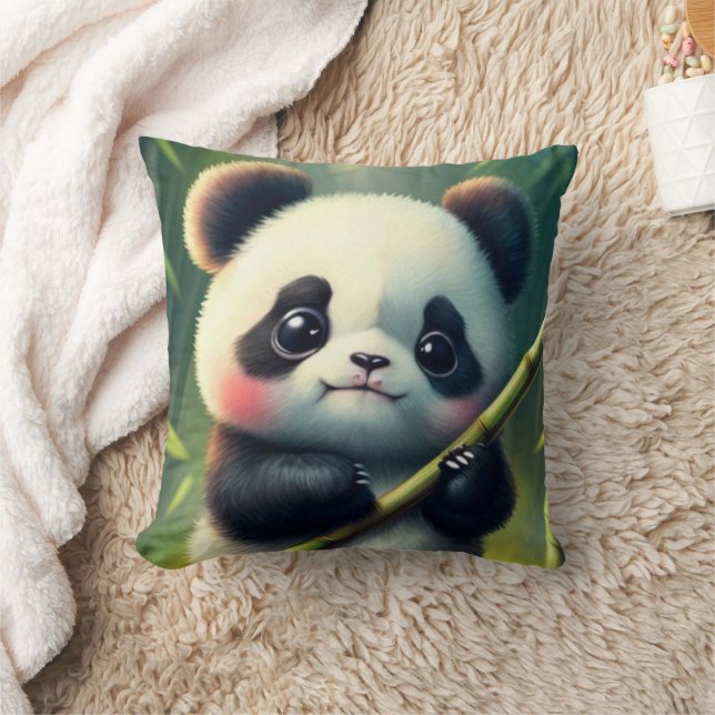 Bamboo Panda (2 sided) : Throw Pillow (Blanket)