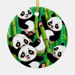 Bamboo Panda Ceramic Ornament