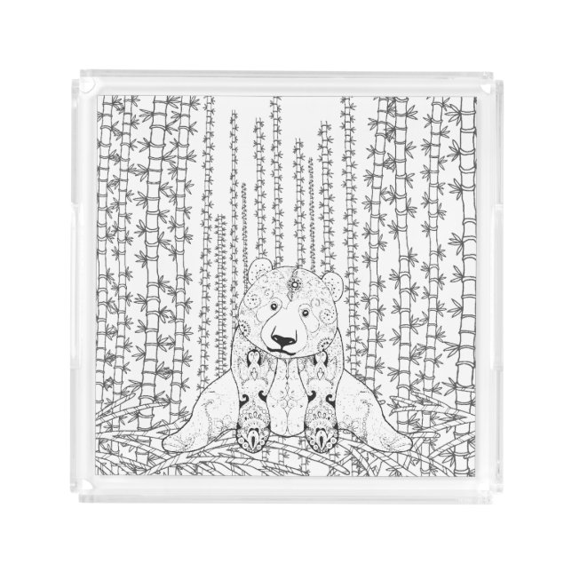 Bamboo Panda Doodle Acrylic Tray (Front)