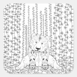 Bamboo Panda Doodle Square Sticker