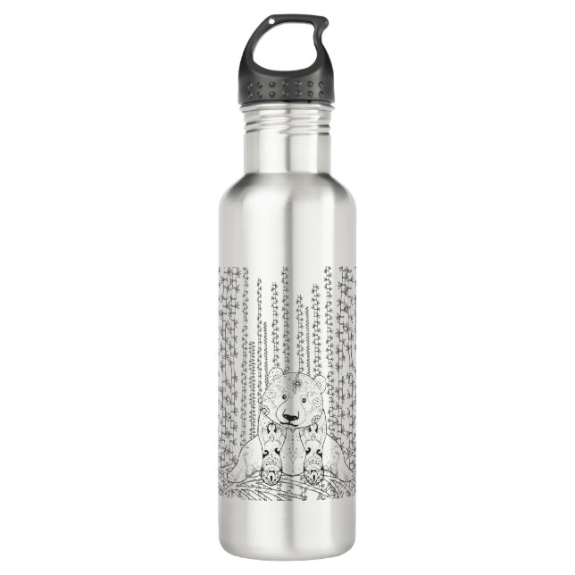 Bamboo Panda Doodle Stainless Steel Water Bottle (Front)