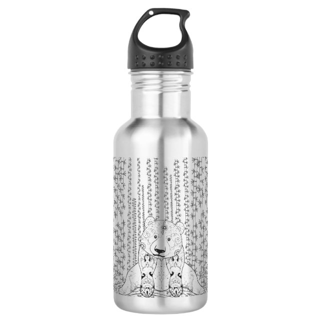 Bamboo Panda Doodle Stainless Steel Water Bottle (Front)