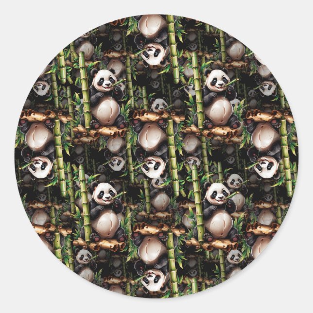 Bamboo Panda Pattern Design  Classic Round Sticker (Front)