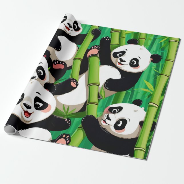 Bamboo Panda Wrapping Paper (Unrolled)