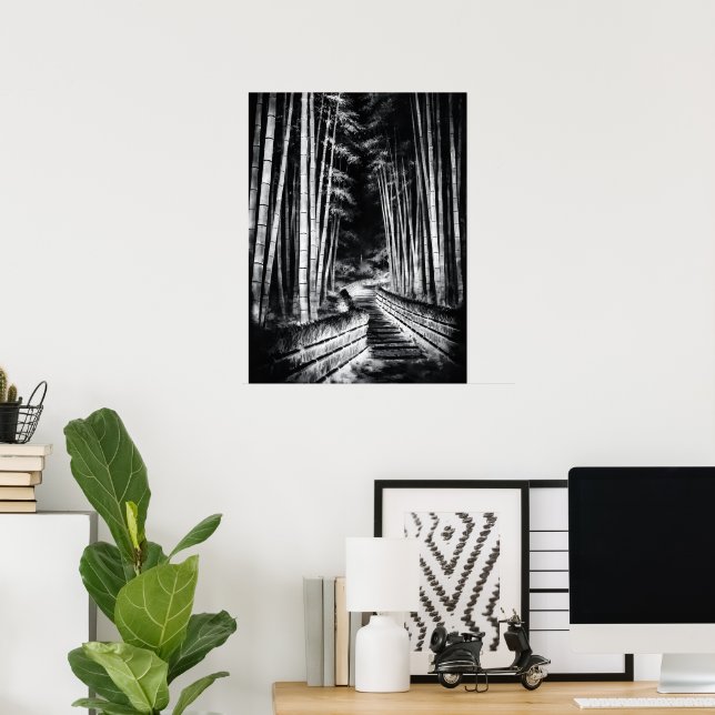 Bamboo Path at Night – Yin | Japanese Zen Wall Art (Home Office)