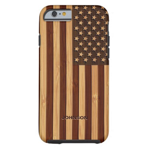 Bamboo Pattern Engraved Vintage American USA Flag Tough iPhone 6 Case