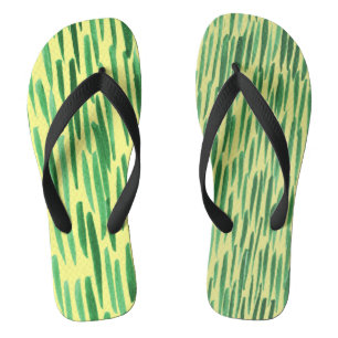 Bamboo Pattern Jungle Vibe Green Stripes Flip Flops