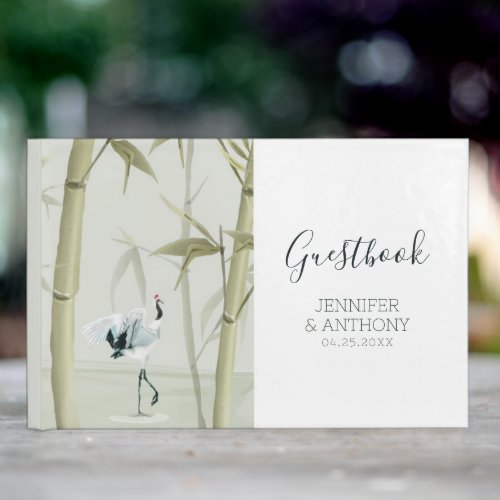 Bamboo Plants and Crane Bird Guest Book