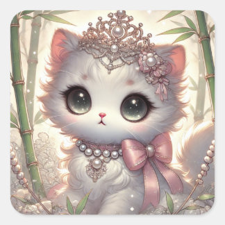 Bamboo Princess Cat Square Sticker