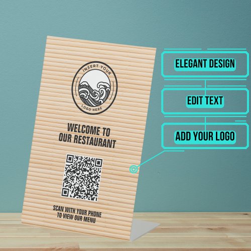 Bamboo Restaurant Menu QR Code Pedestal Sign