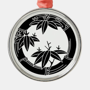 Bamboo ring with bamboo leaves metal ornament