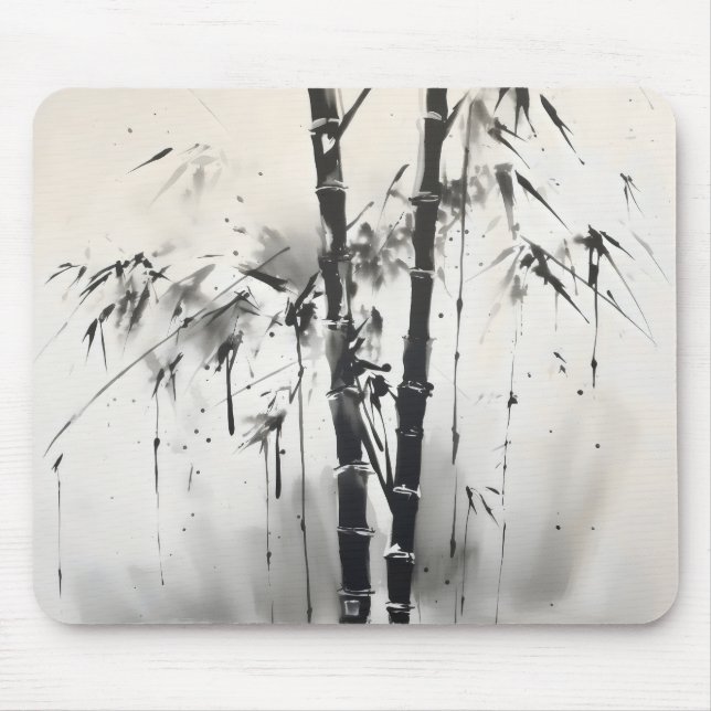 Bamboo Sumi-e Ink Painting Mouse Pad (Front)