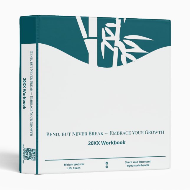 Bamboo Symbol Teal & White Life Coach Workbook  3 Ring Binder (Front/Spine)