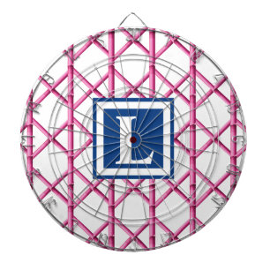 Bamboo Trellis Pink Navy Preppy Pattern Monogram Dart Board