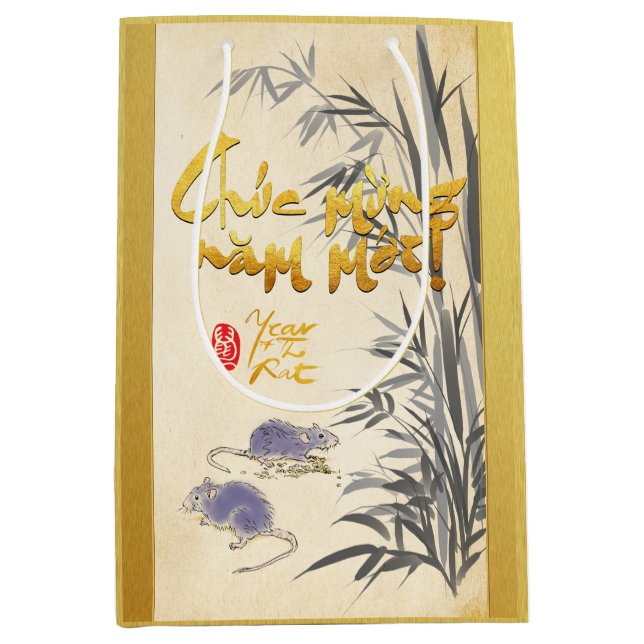Bamboo Two Rats Vietnamese New Year 2020 M Gift B Medium Gift Bag (Front)