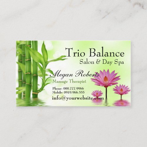 Bamboo Water Lotus Massage Salon Spa Appointment Card