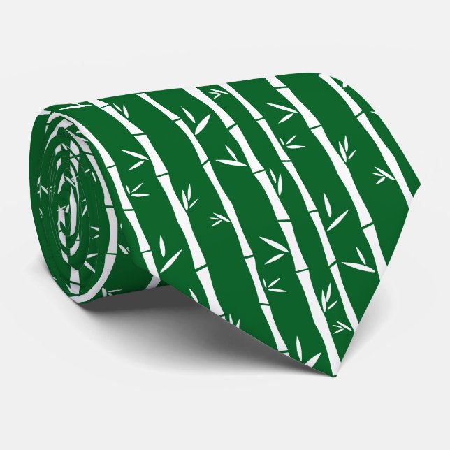 Bamboo White and Green Custom Neck Tie (Rolled)