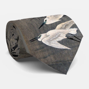 Bamboo White Egret Heron Birds Asian Collage Tie