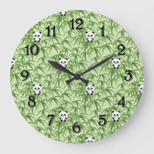Bamboo with Pandas Large Clock
