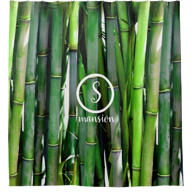 Bamboo Wood with Customizable Logo and Text Shower Curtain (Front)