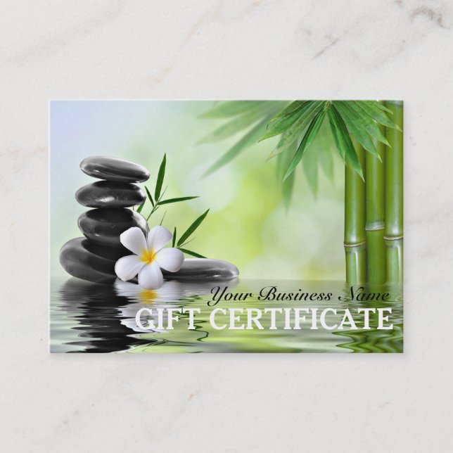 Bamboo Zen Stones Reiki Spa Salon Gift Certificate (Front)
